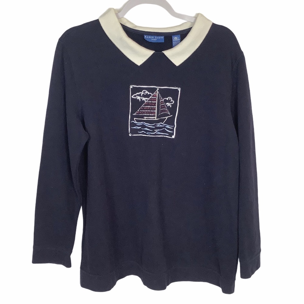 Karen‎ Scott sweatshirt collar boat nautical bling embellished Size Large